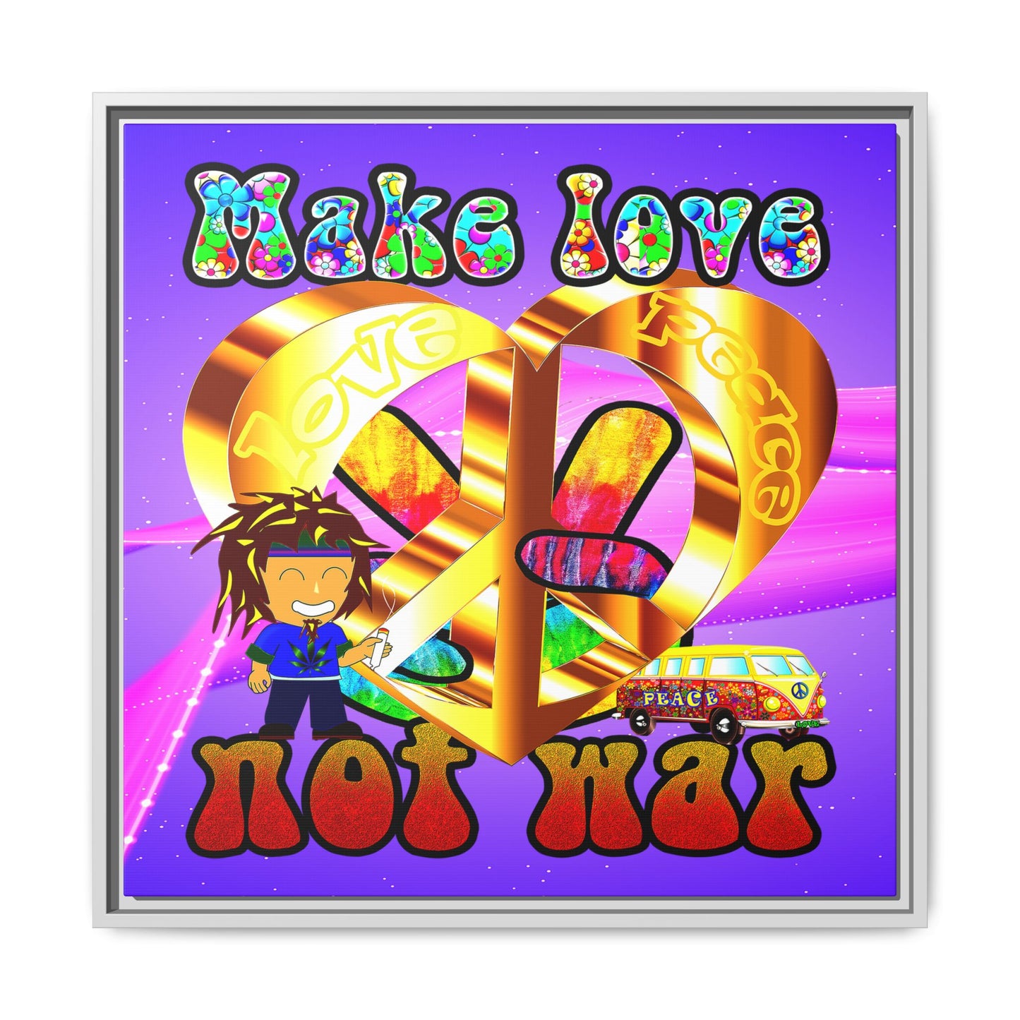 love peace - framed canvas art (purple-pink wave)