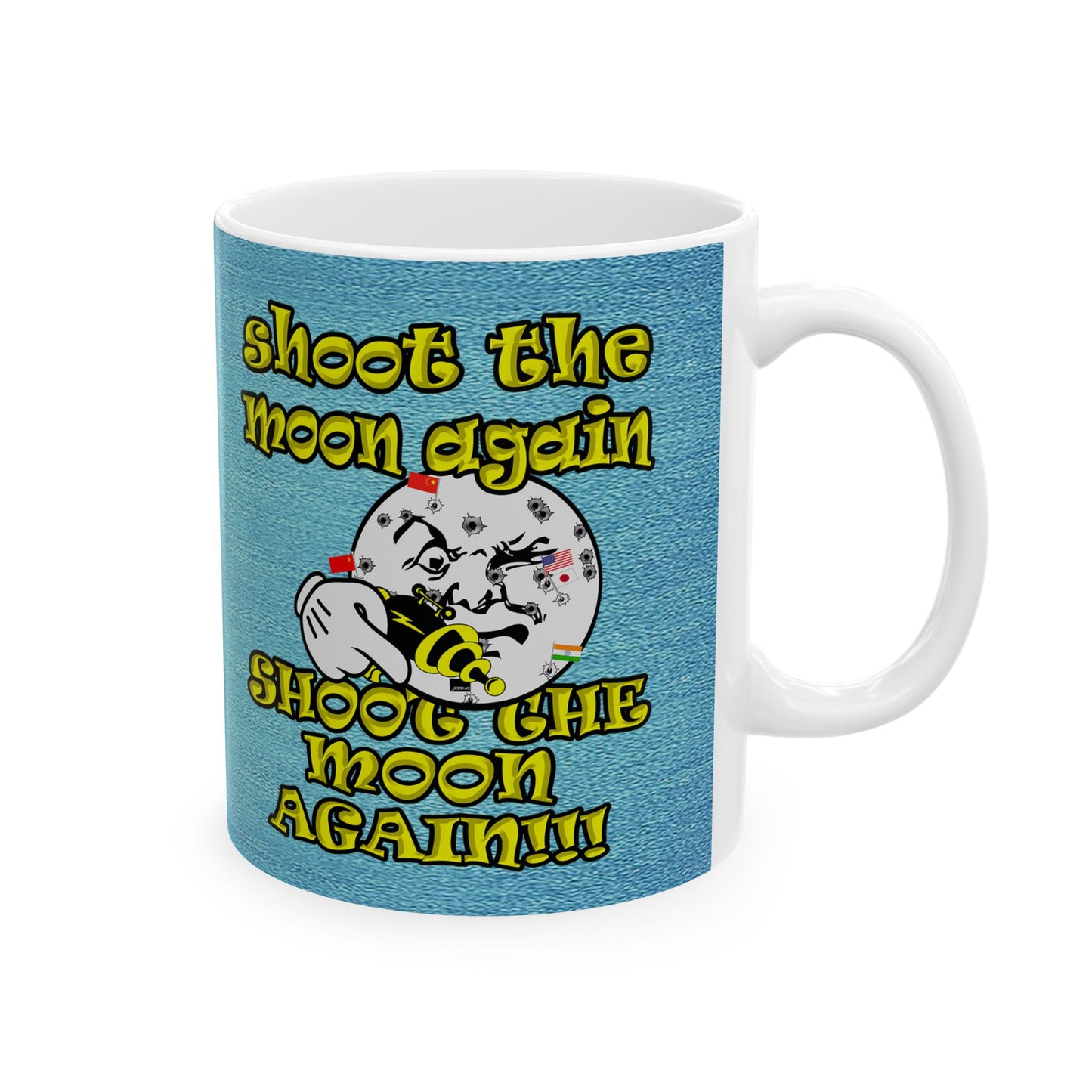 shoot the moon again - White Mug (faded blue)