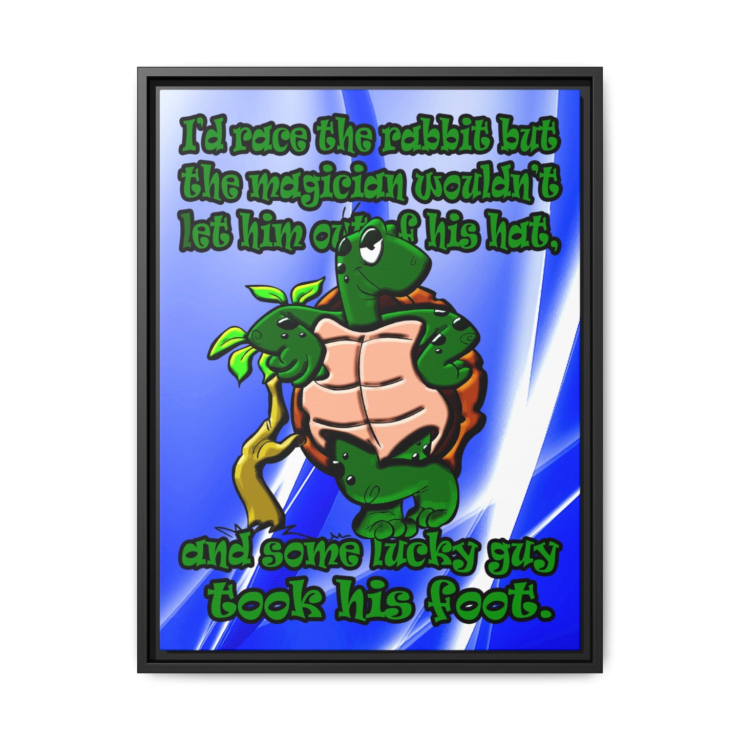 turtle race - framed canvas art (blue-white wave)