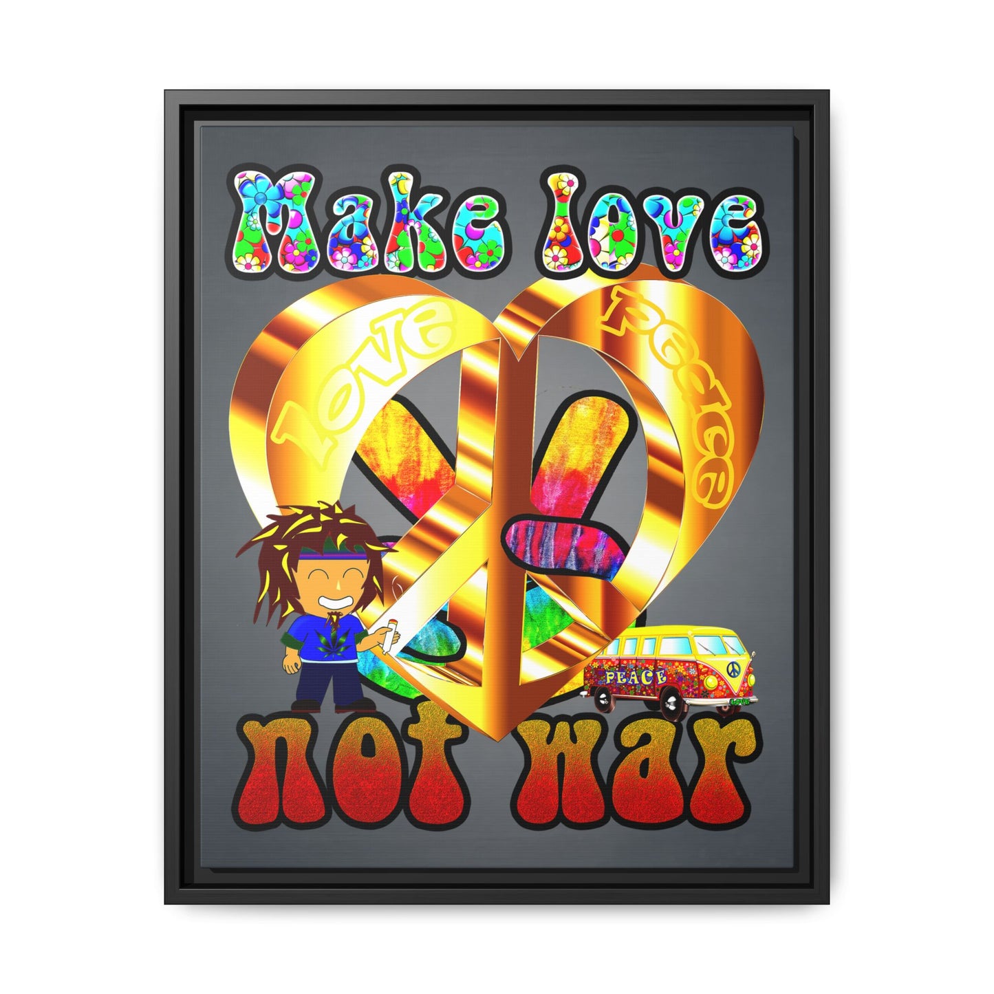 love peace - framed canvas art (grey-light grey)
