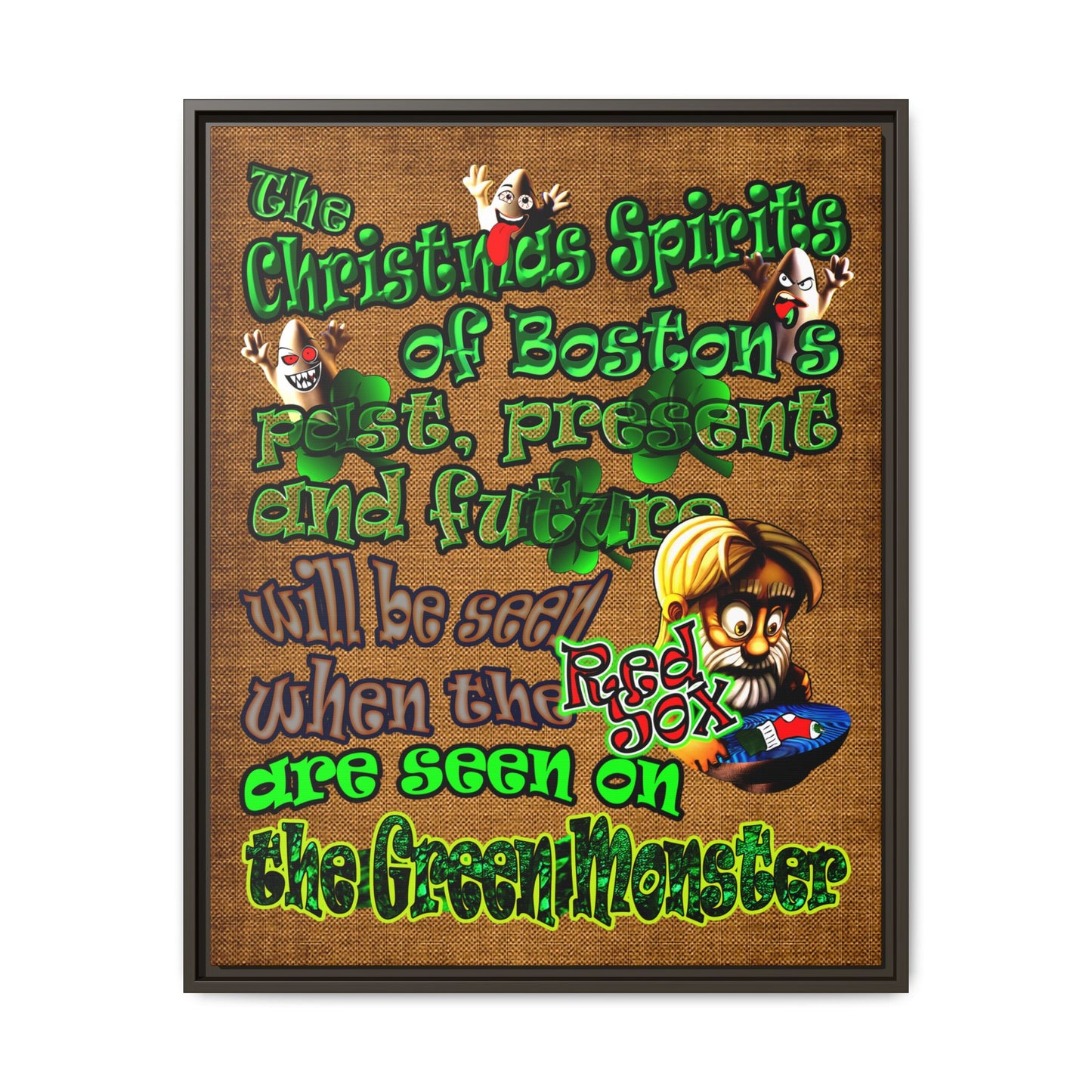 christmas spirits of boston - framed canvas art (brown papyrus)