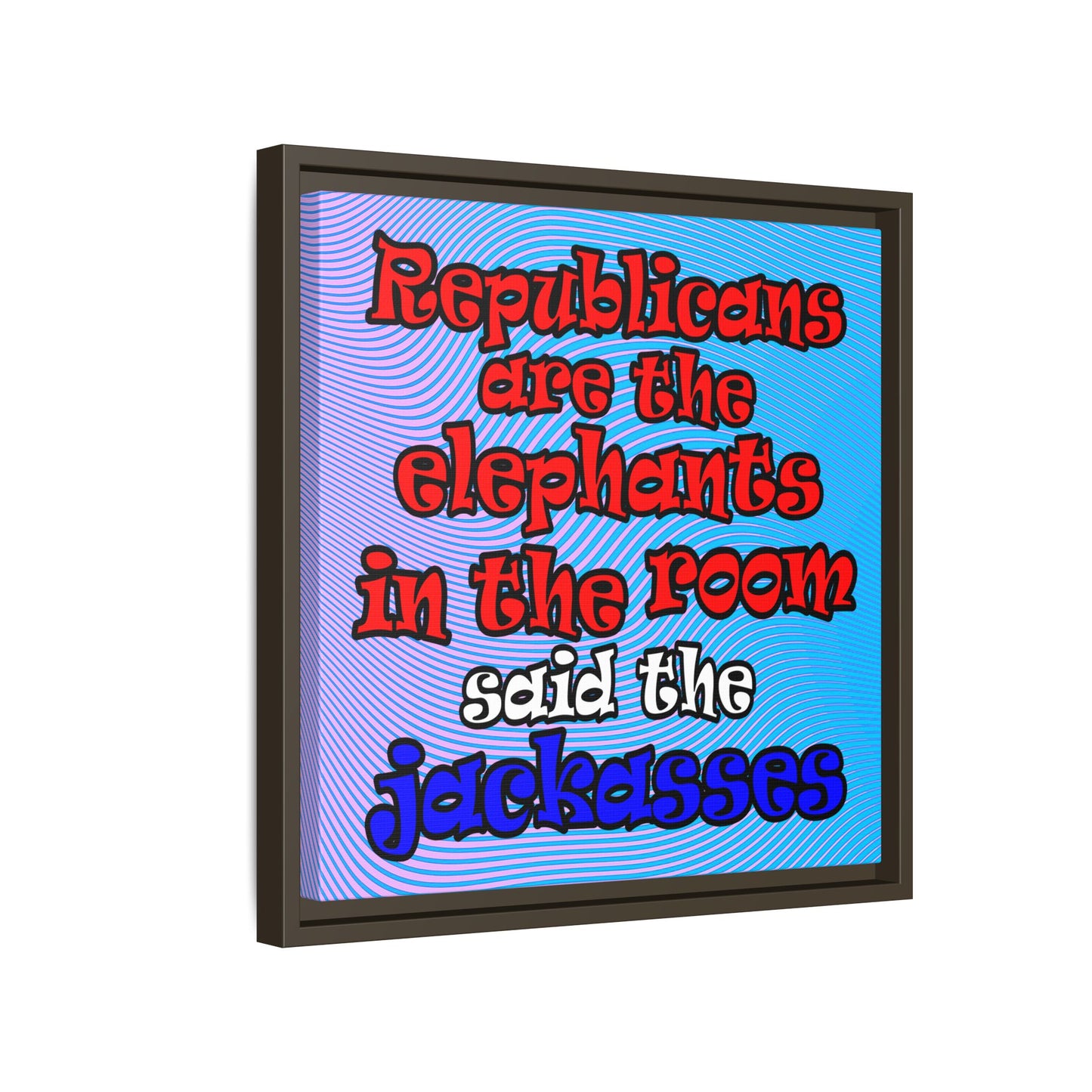 donkeys and elephants - framed canvas art (light blue-purple wave)