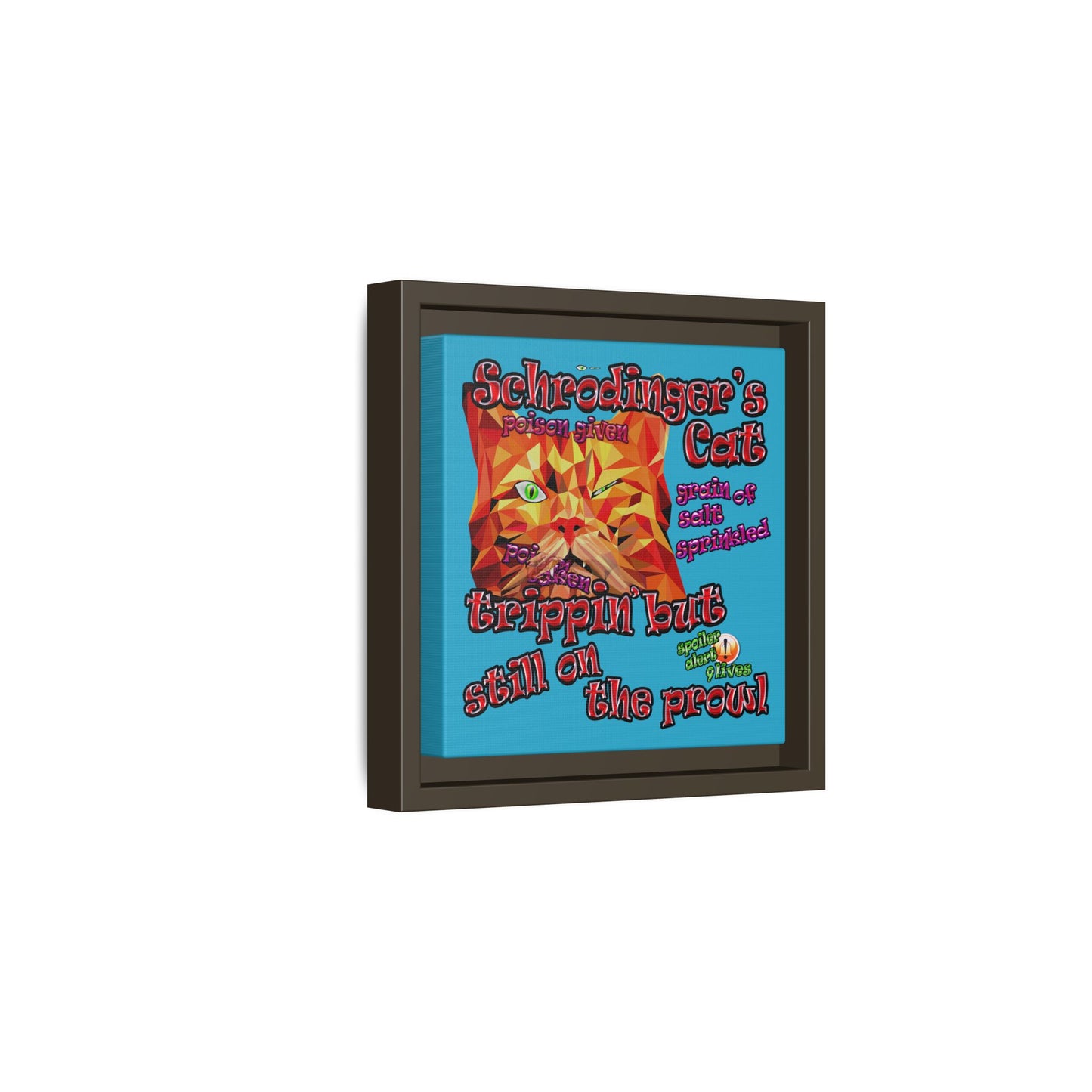 schrodinger's cat - framed canvas art (turquoise)