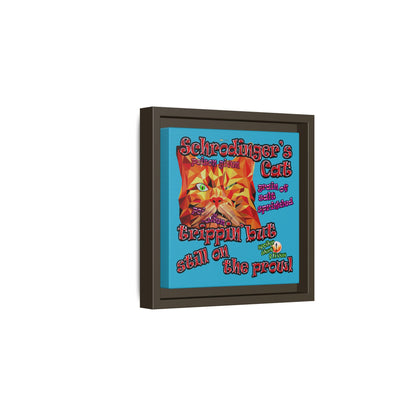 schrodinger's cat - framed canvas art (turquoise)