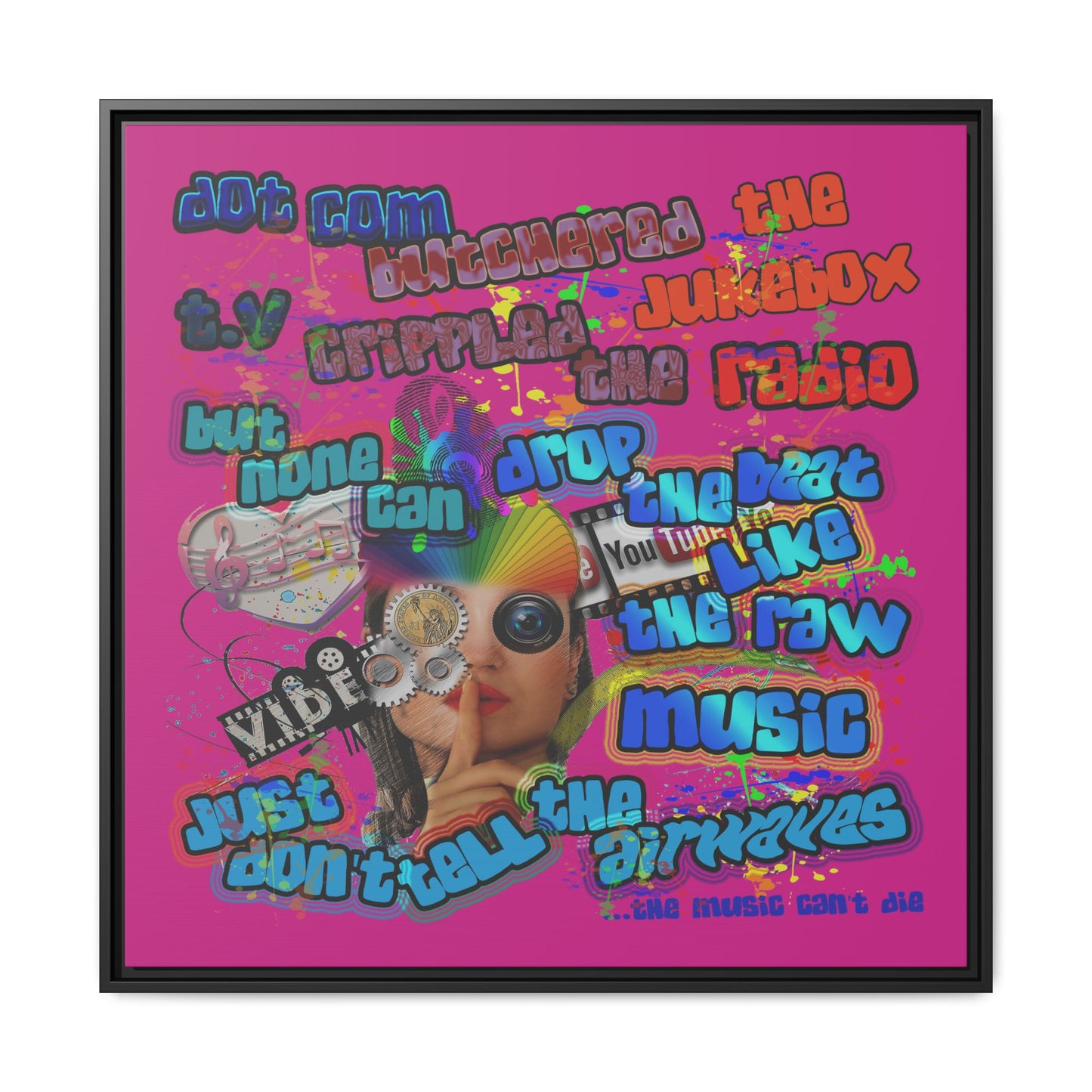 drop the beat - framed canvas art (pink)