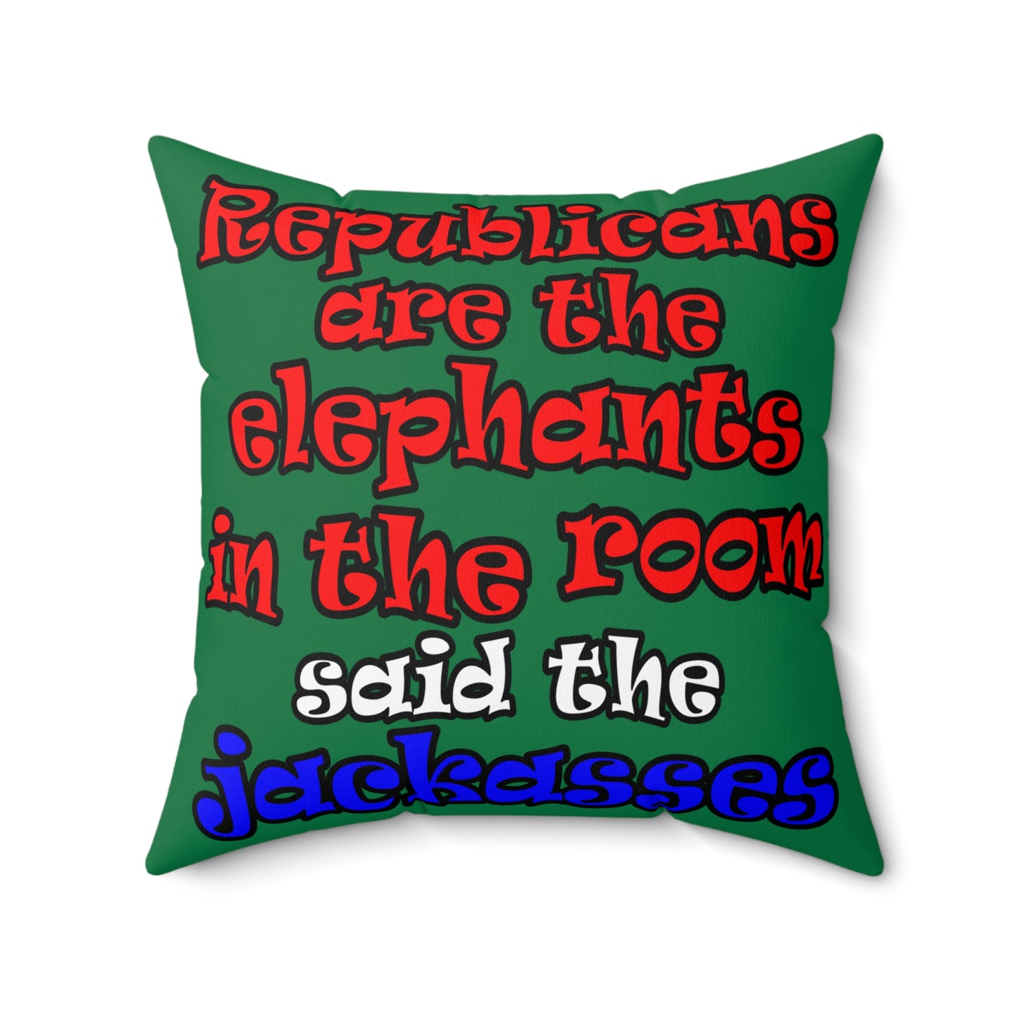 donkeys and elephants - Spun Polyester Square Pillow - (dark green)