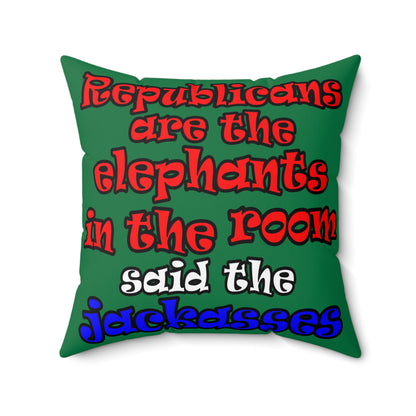 donkeys and elephants - Spun Polyester Square Pillow - (dark green)