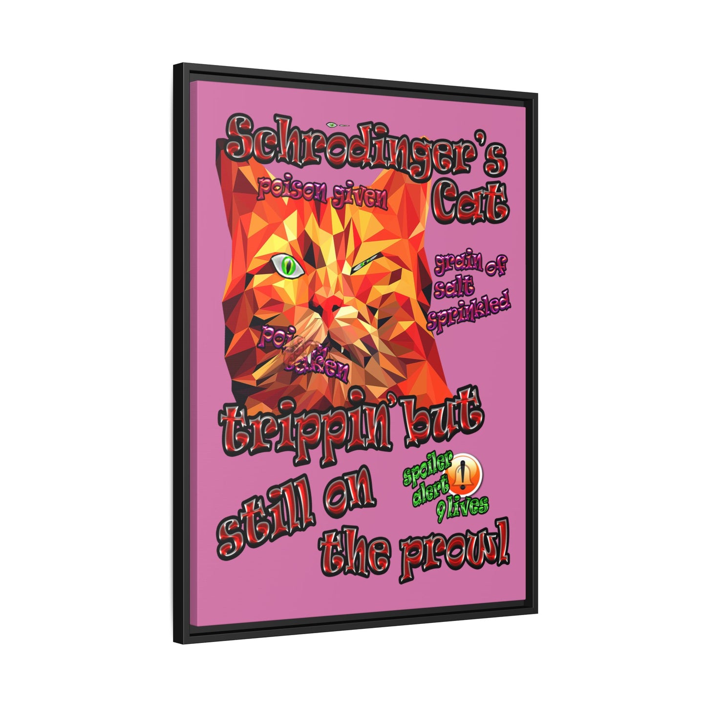 schrodinger's cat - framed canvas art (light pink)