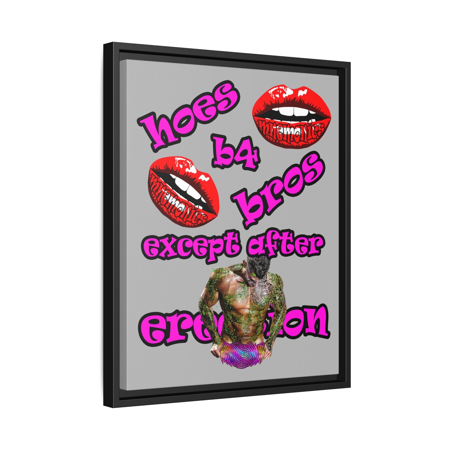 hoes b4 bros - framed canvas art (light grey)