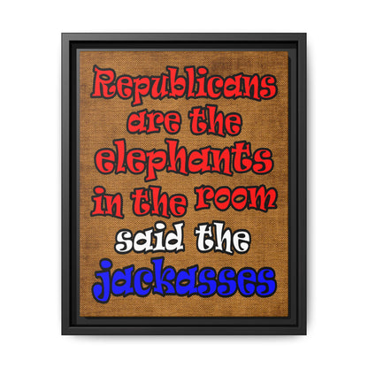 donkeys and elephants - framed canvas art (brown papyrus)