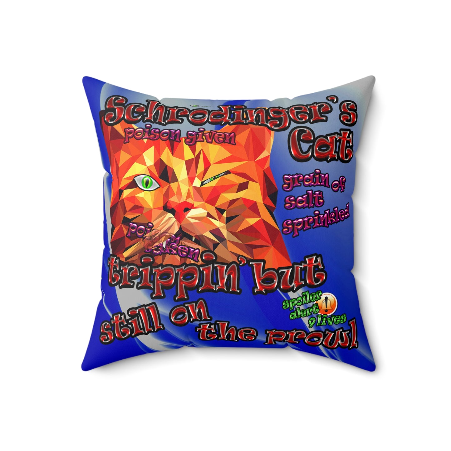 schrodinger's cat - Spun Polyester Square Pillow - (blue-white wave)