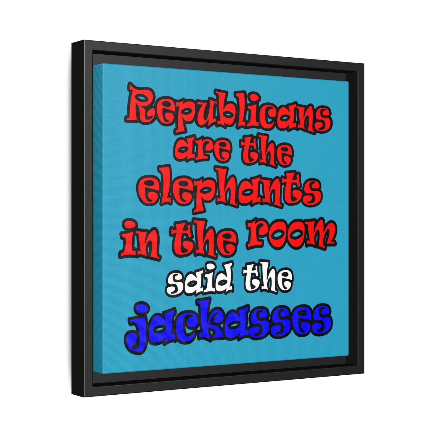 donkeys and elephants - framed canvas art (turquoise)