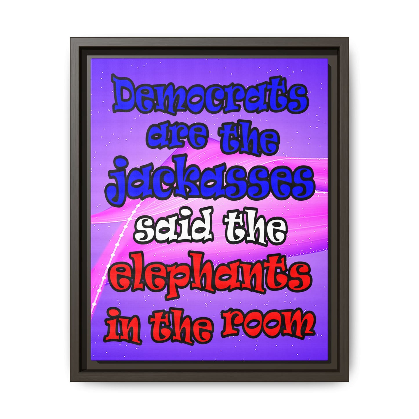 donkeys and elephants - framed canvas art (purple-pink wave)