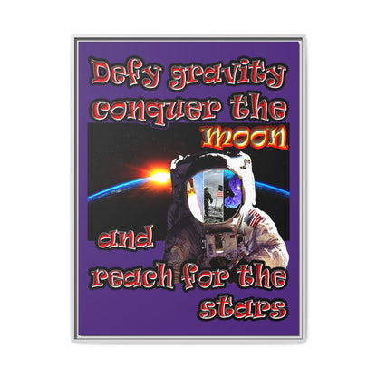 defy conquer reach - framed canvas art (purple)