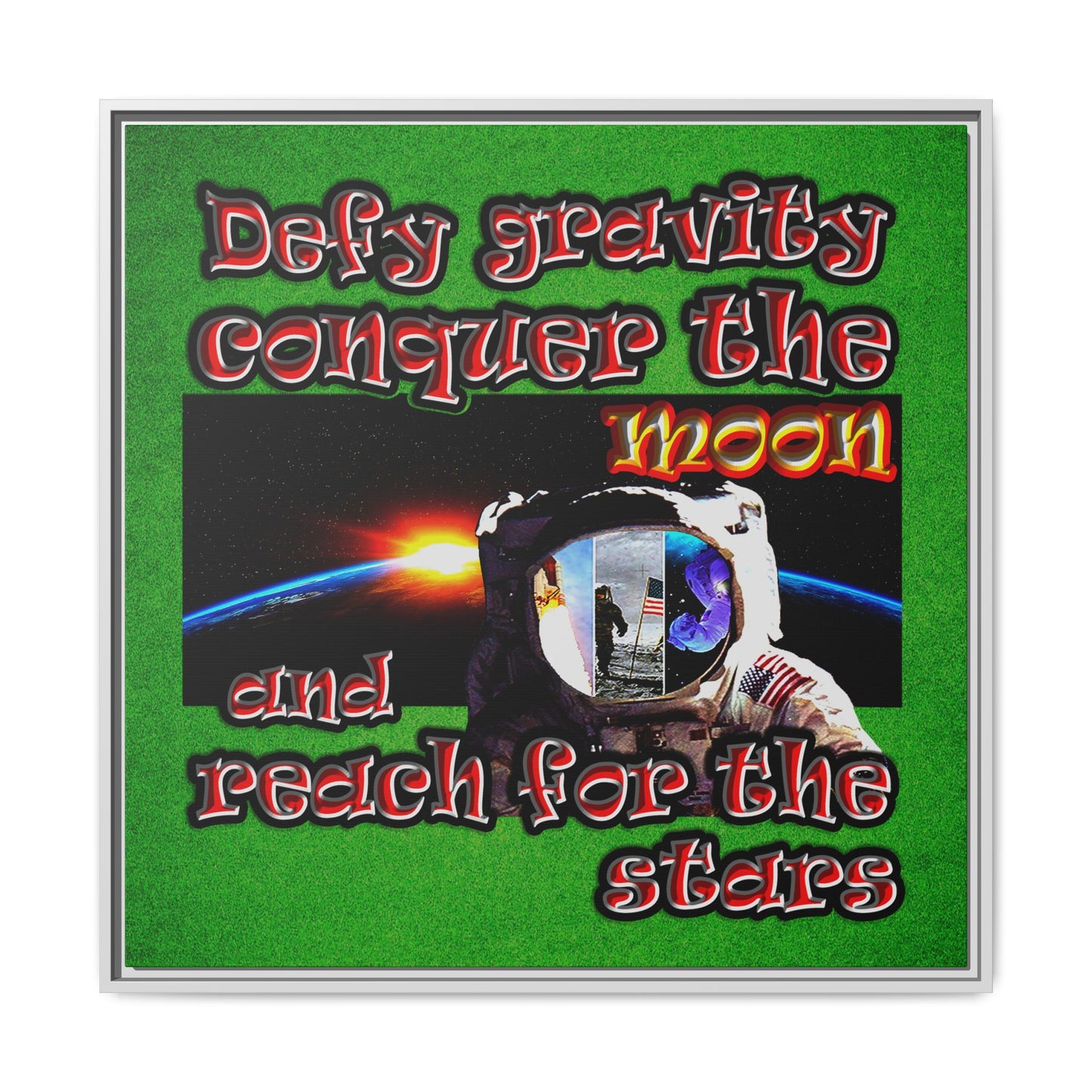 defy conquer reach - framed canvas art (green turf)