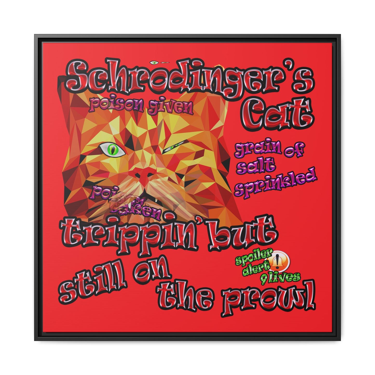 schrodinger's cat - framed canvas art (red)