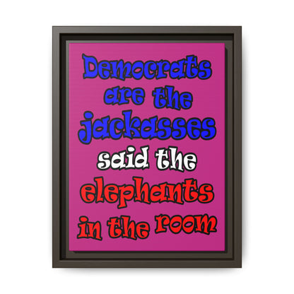 donkeys and elephants - framed canvas art (pink)
