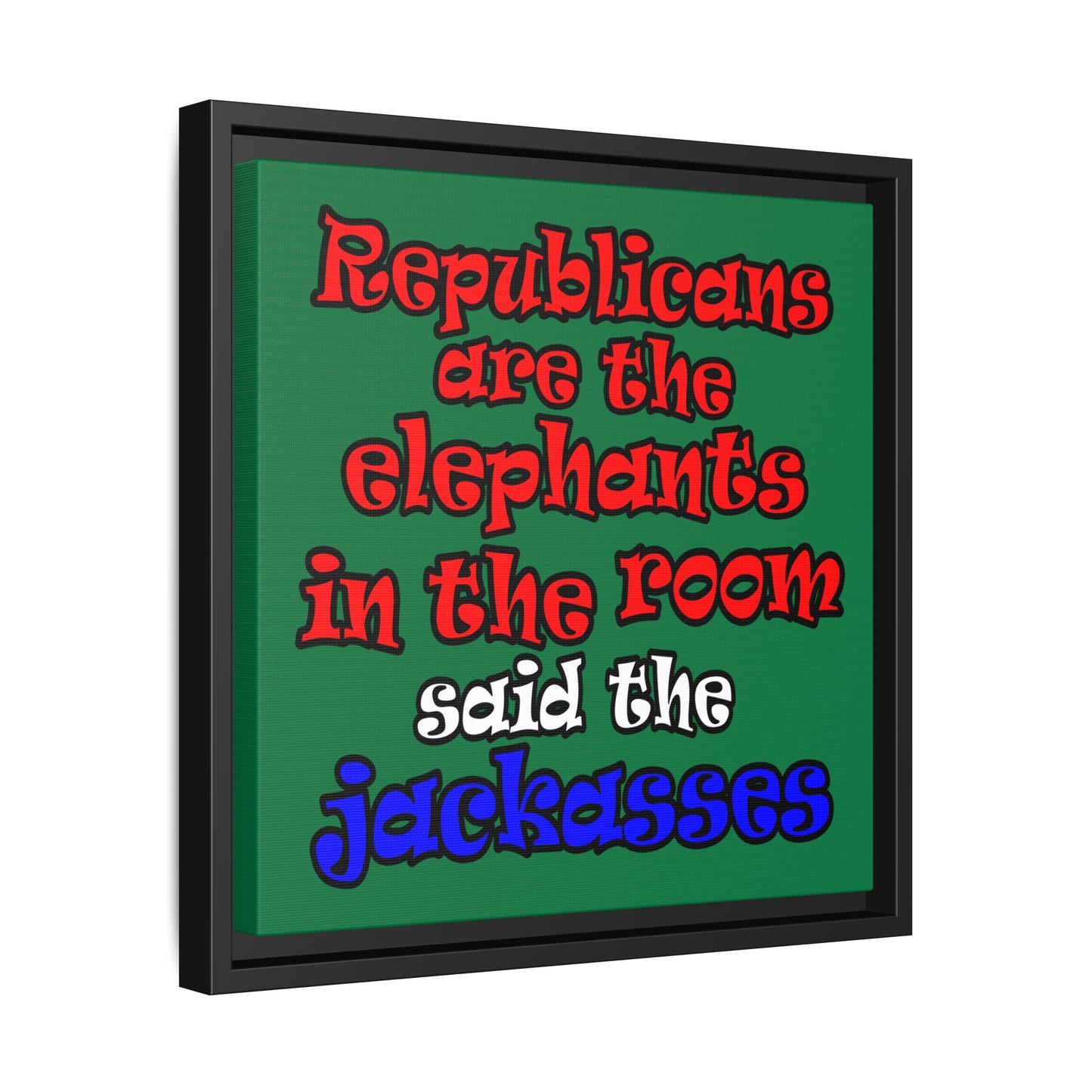 donkeys and elephants - framed canvas art (dark green)