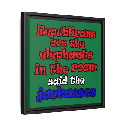 donkeys and elephants - framed canvas art (dark green)