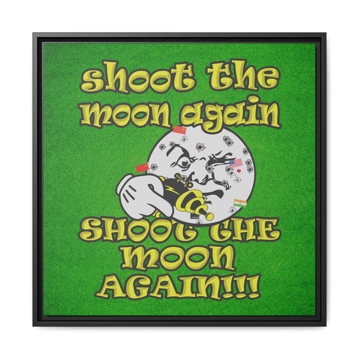 shoot the moon again - framed canvas art (green turf)