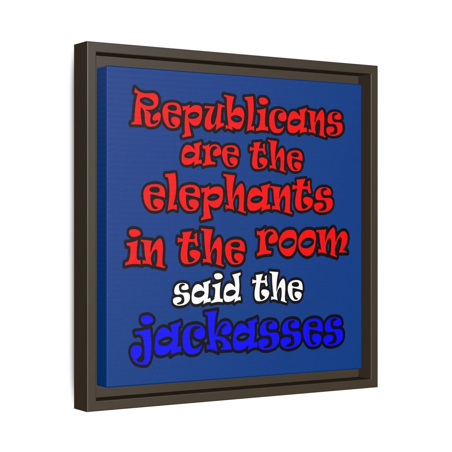 donkeys and elephants - framed canvas art (dark blue)