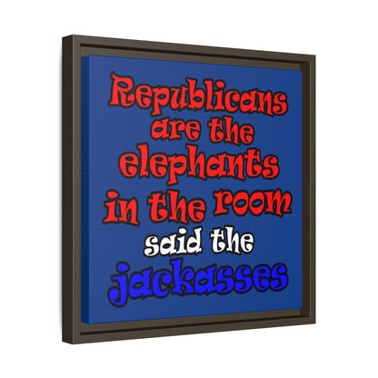 donkeys and elephants - framed canvas art (dark blue)