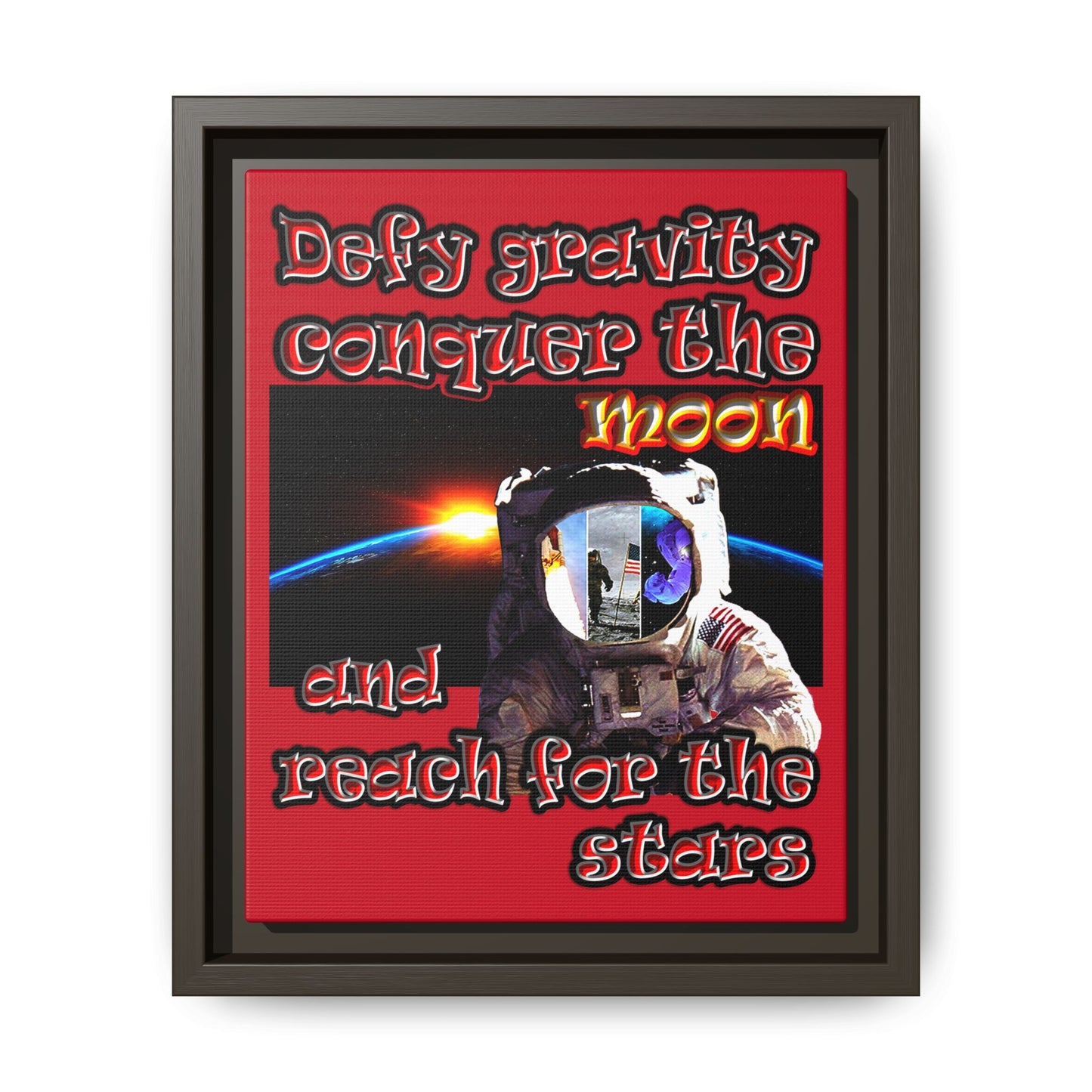 defy conquer reach - framed canvas art (dark red)