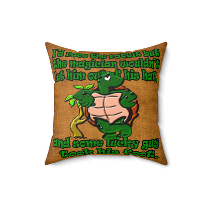 turtle race - Spun Polyester Square Pillow - (dichromatic brown papyrus)
