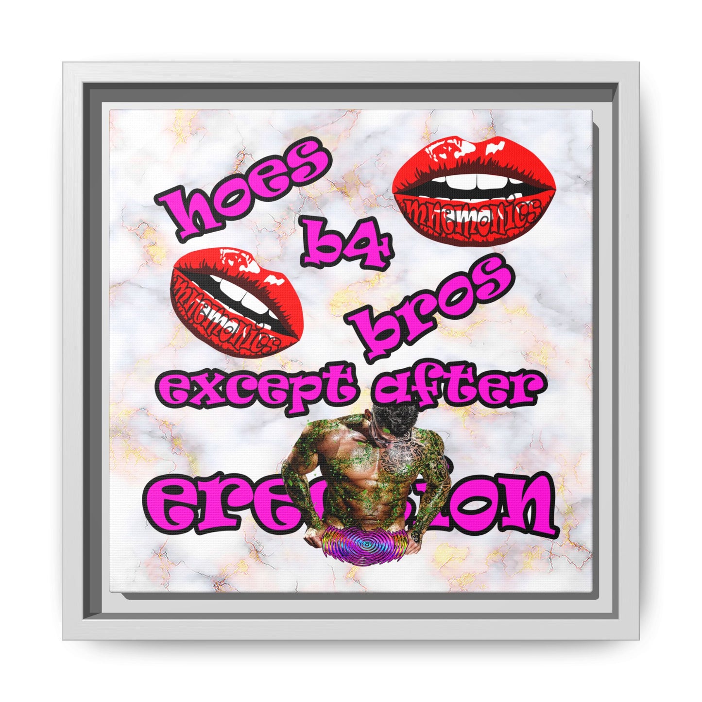hoes b4 bros - framed canvas art (white marble)