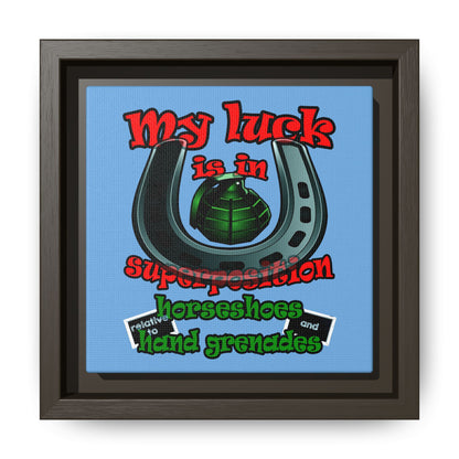 my luck - framed canvas art (light blue)