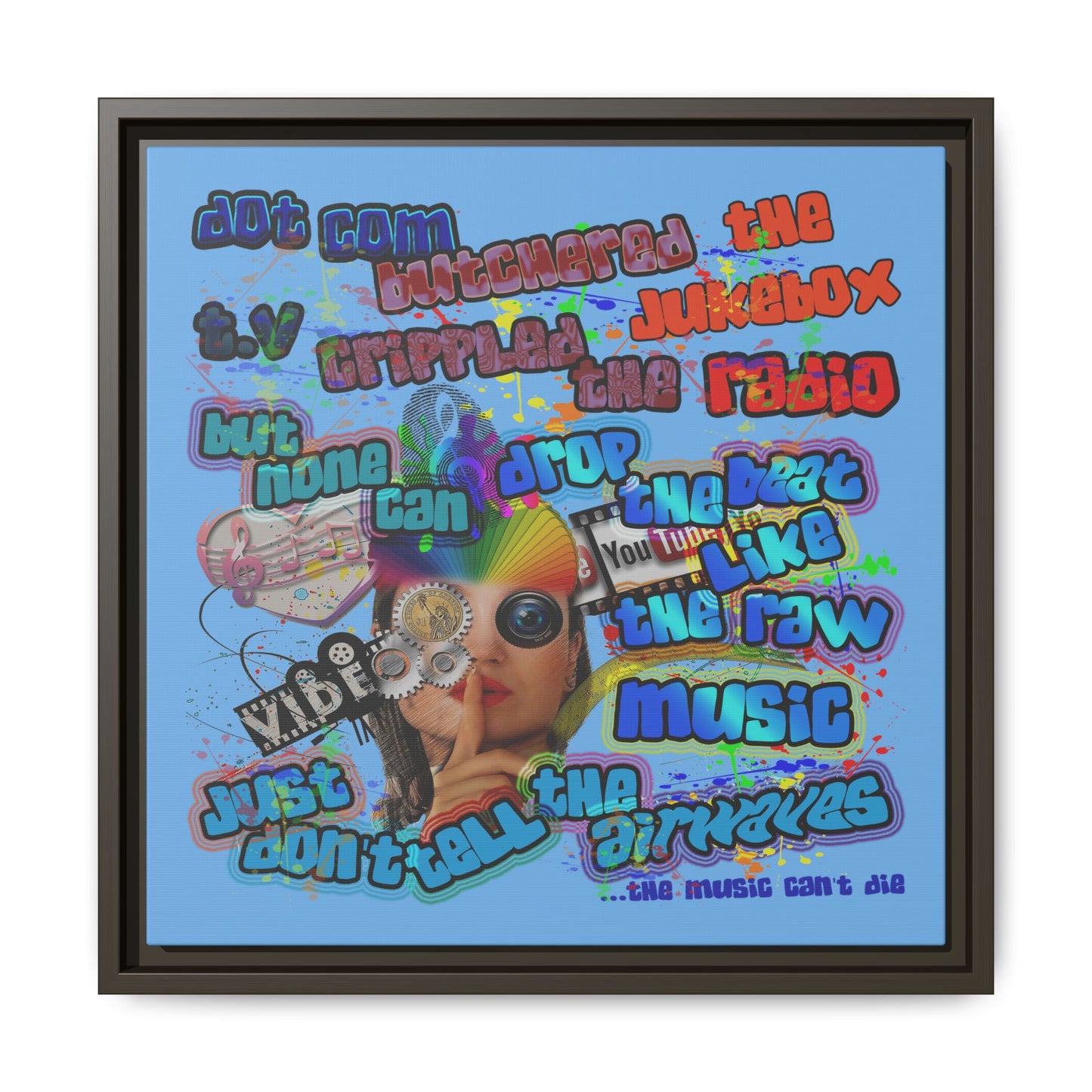 drop the beat - framed canvas art (light blue)