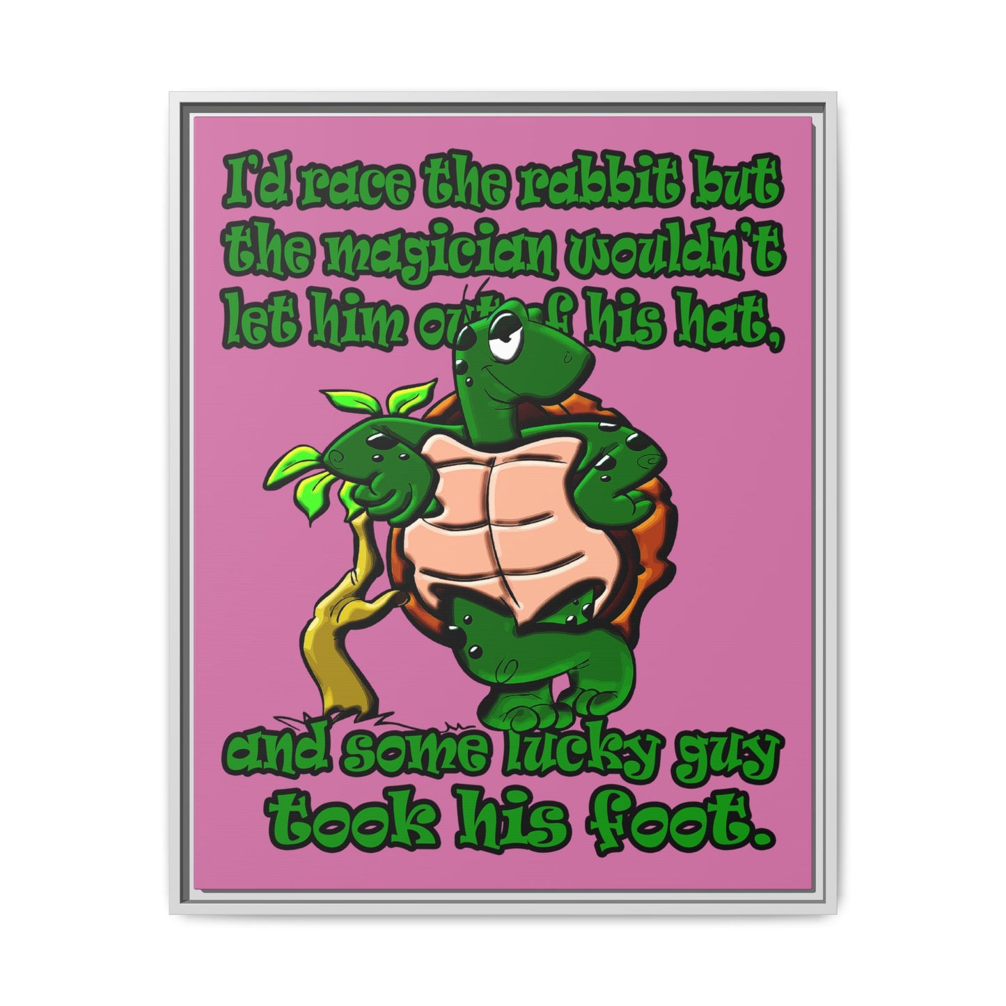 turtle race - framed canvas art (light pink)