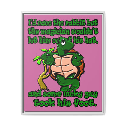 turtle race - framed canvas art (light pink)