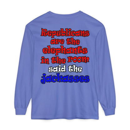 donkeys and elephants - Unisex Garment-dyed Long Sleeve T-Shirt