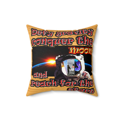 defy conquer reach - Faux Suede Square Pillow - (butterscotch wood finish)