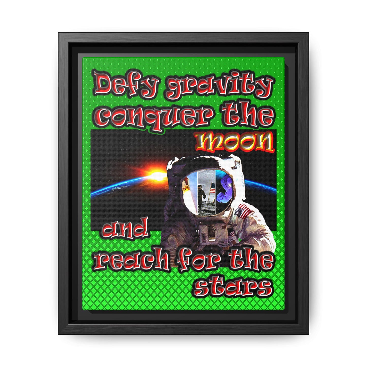 defy conquer reach - framed canvas art (logo green)