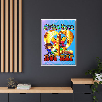 love peace - framed canvas art (light blue-purple wave)