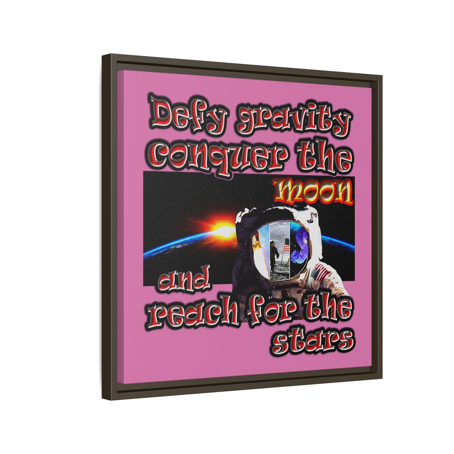 defy conquer reach - framed canvas art (light pink)