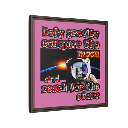 defy conquer reach - framed canvas art (light pink)