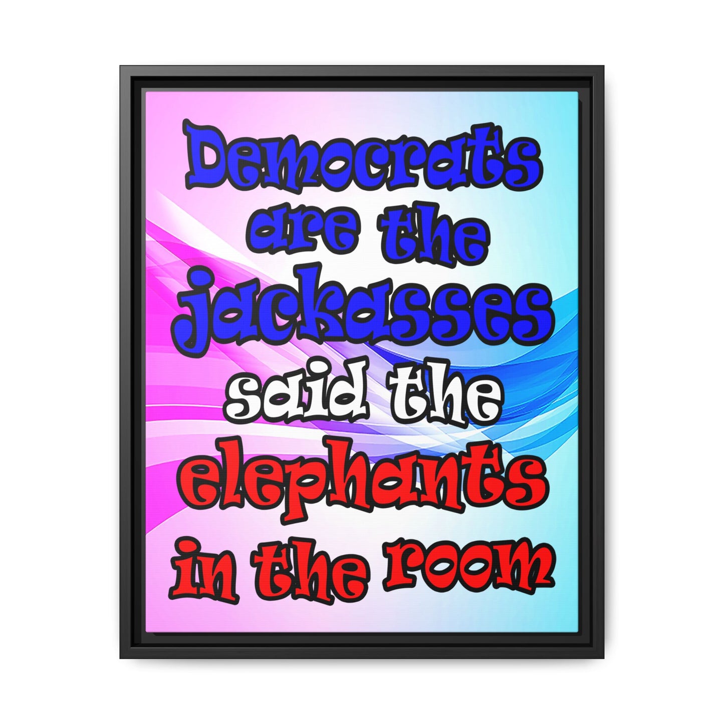 donkeys and elephants - framed canvas art (light blue-pink wave)