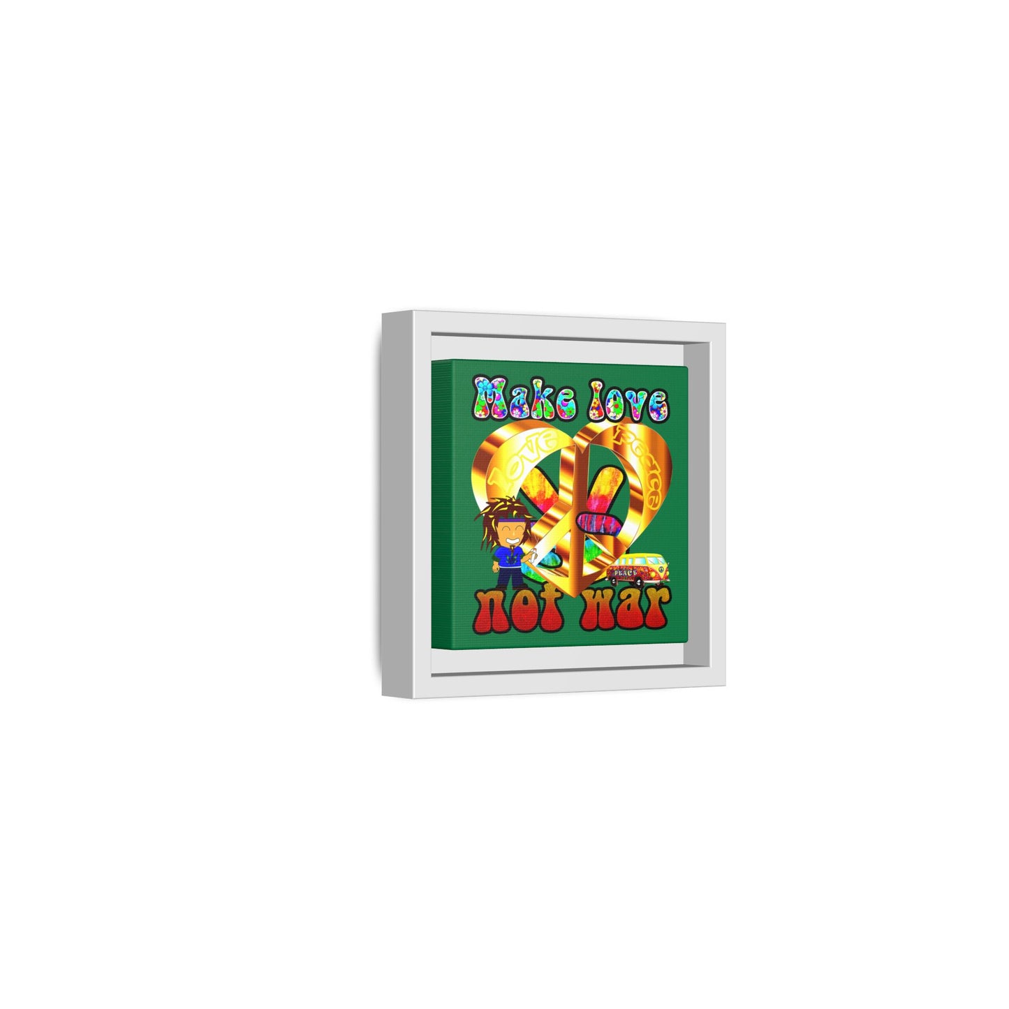 love peace - framed canvas art (dark green)
