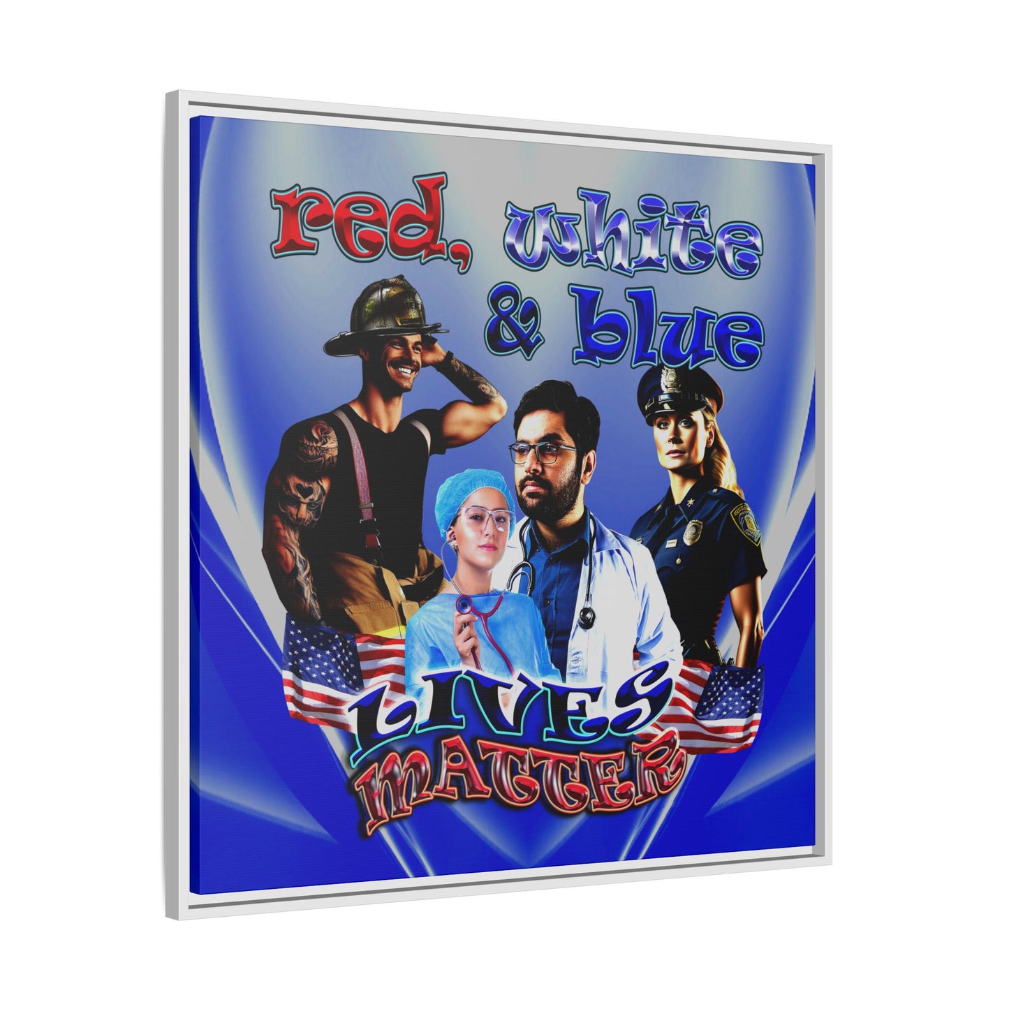 rw&b lives matter - framed canvas art (blue-white wave)