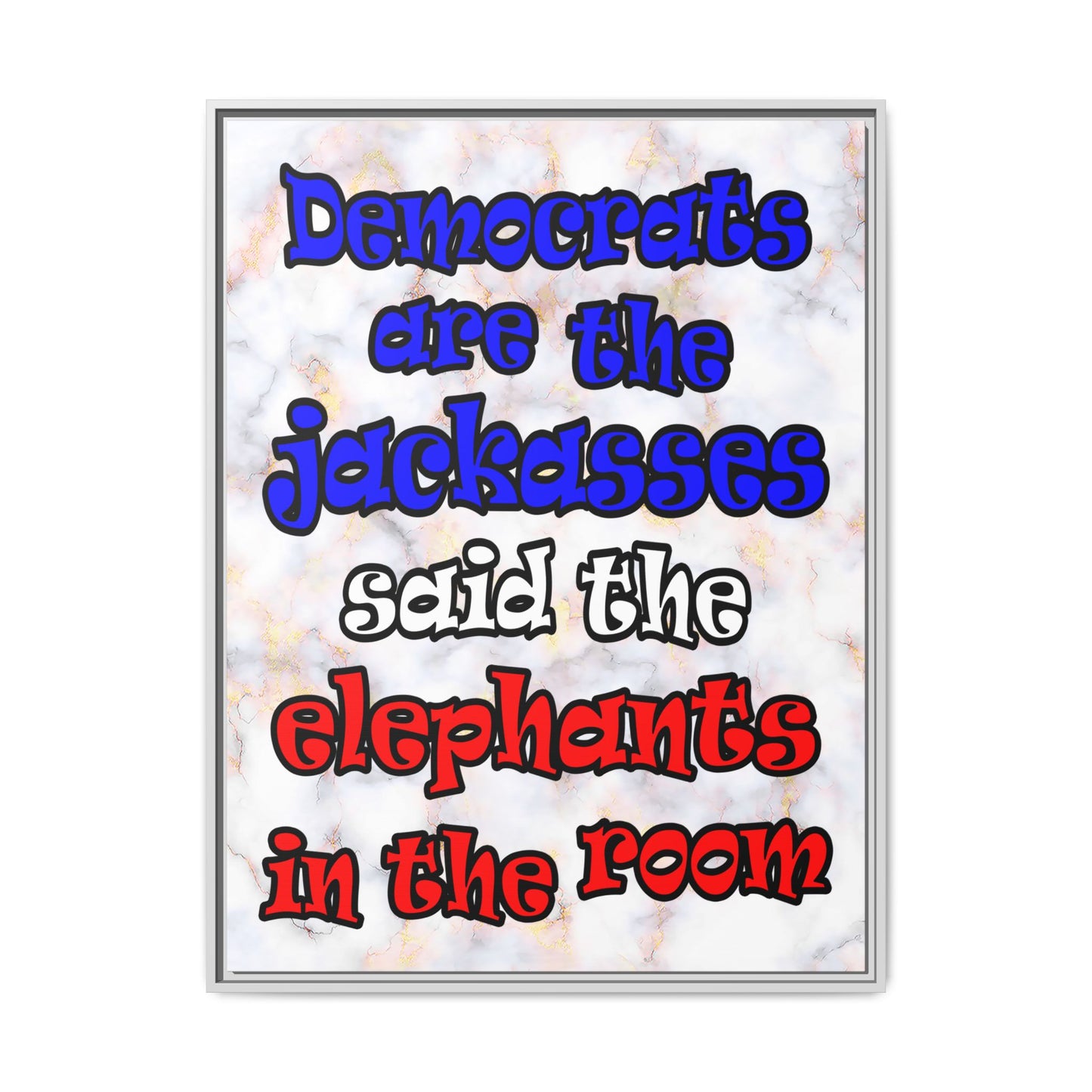 donkeys and elephants - framed canvas art (white marble)