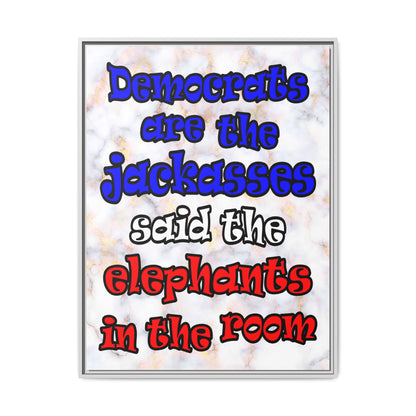 donkeys and elephants - framed canvas art (white marble)