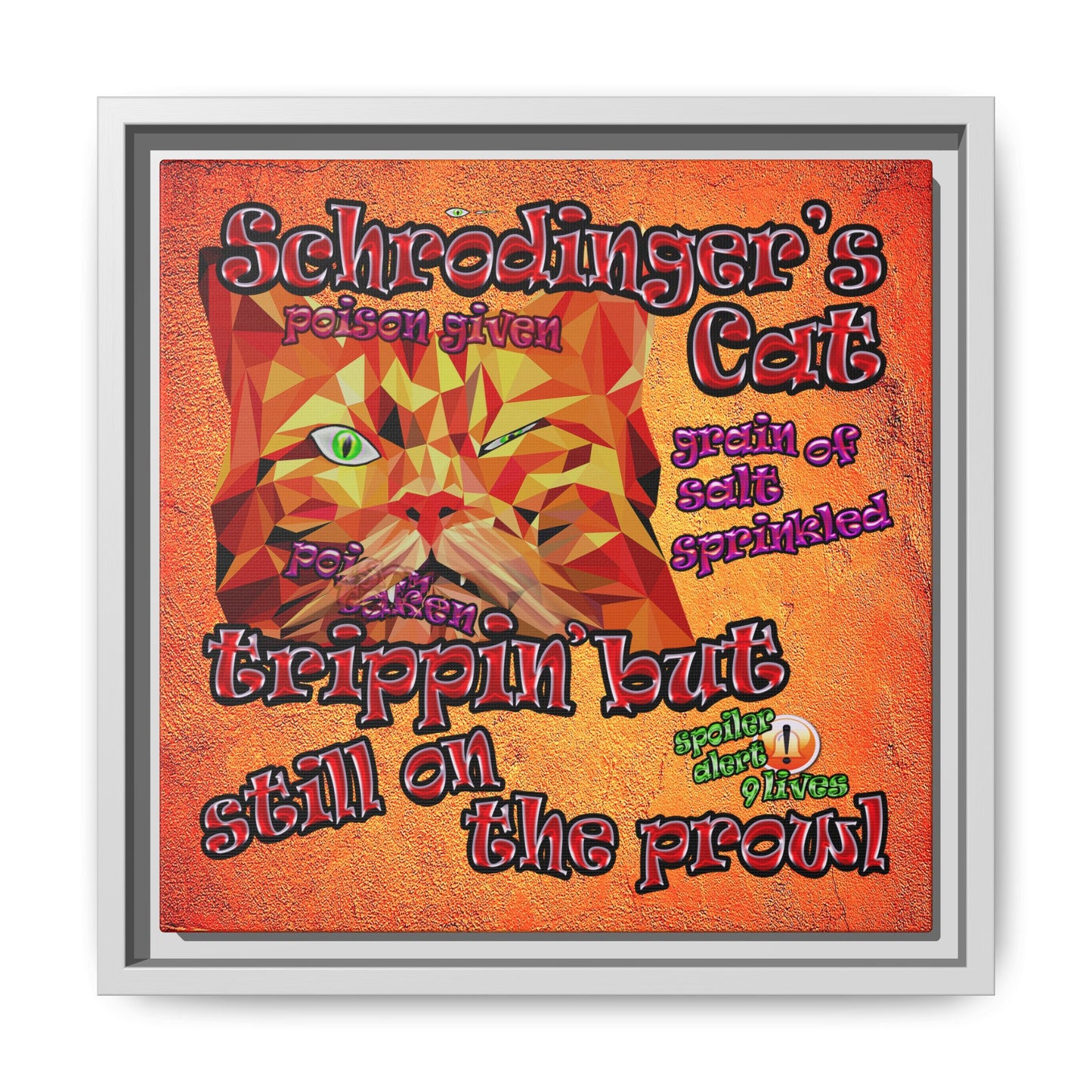 schrodinger's cat - framed canvas art (burnt orange)