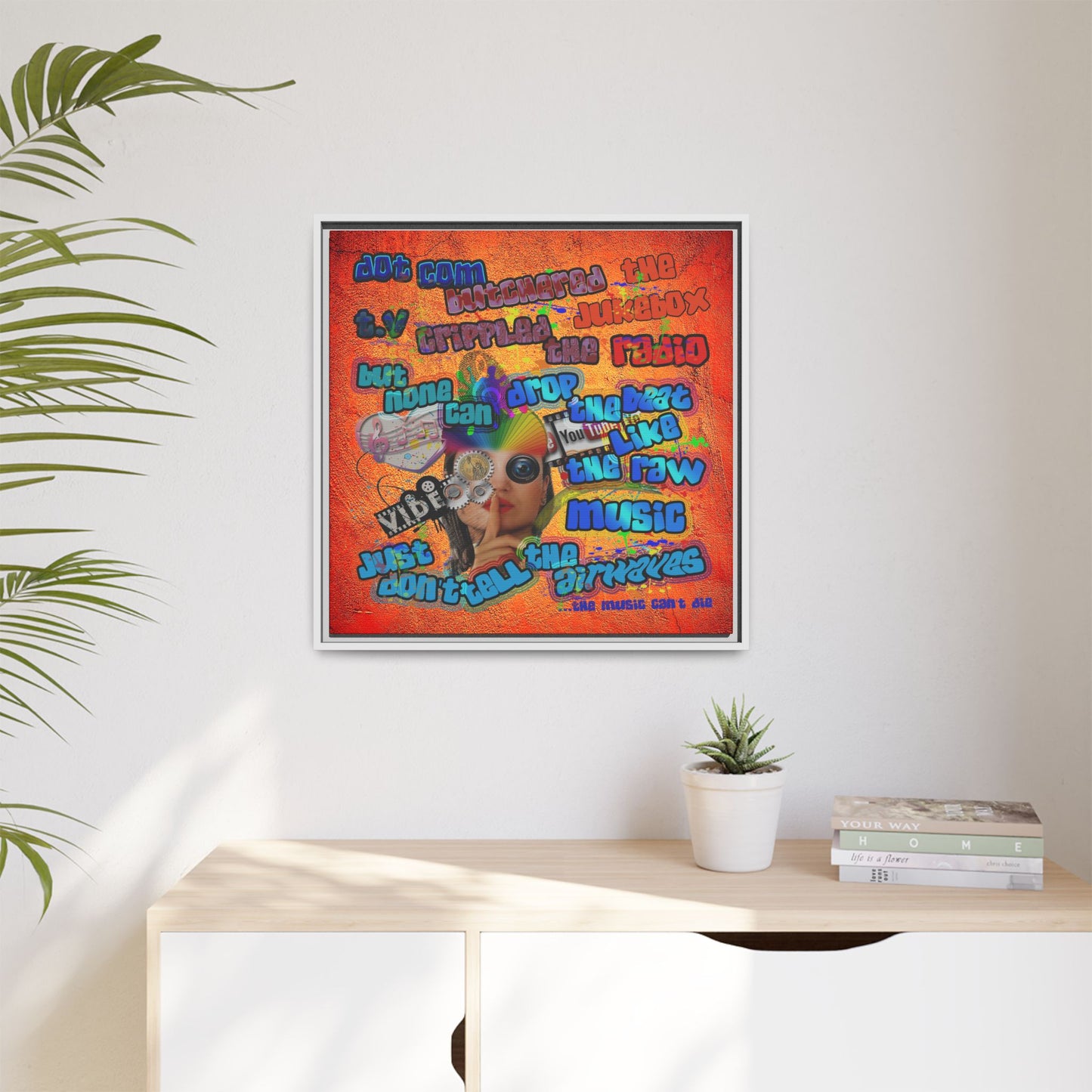 drop the beat - framed canvas art (burnt orange)