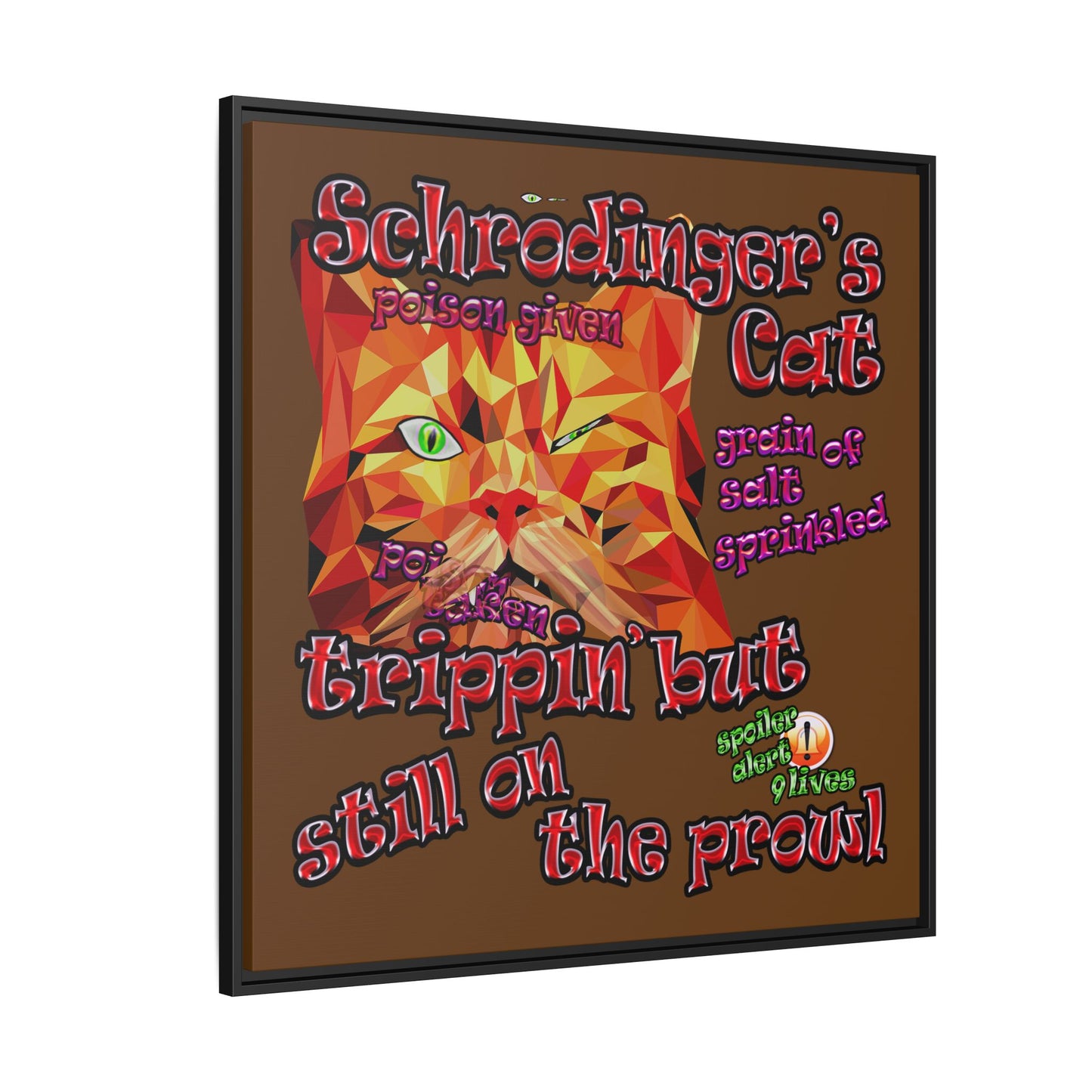 schrodinger's cat - framed canvas art (brown)
