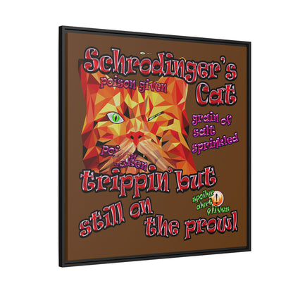 schrodinger's cat - framed canvas art (brown)