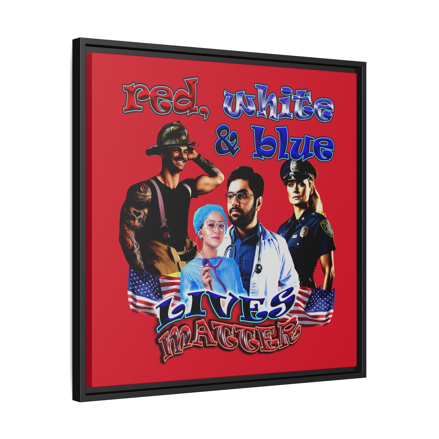 rw&b lives matter - framed canvas art (dark red)
