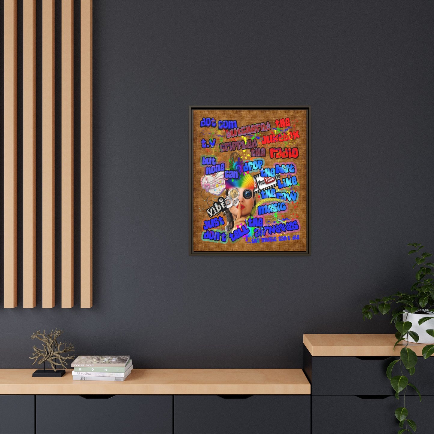 drop the beat - framed canvas art (brown papyrus)